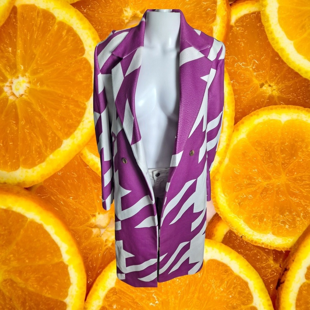 Jacket Hub Purple Emily in Paris White Geometric Print Double Breasted Jacket‎